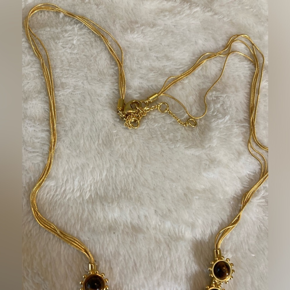 Talbots Multi Chains Necklace with Tigers Eye‎ Stones - Picture 4 of 8